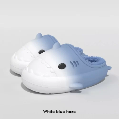 Zapatillas de felpa para adultos de tiburón blanco degradado-azul