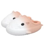 Adults White Gradient Shark Plush Slippers-pink