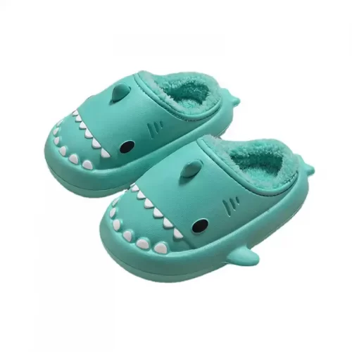 Pantofole a forma di squalo blu-verde per bambini