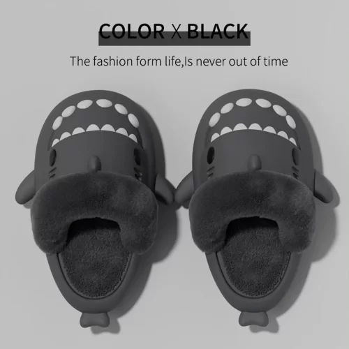 Negru Adult negru Fluffy Shark Slides