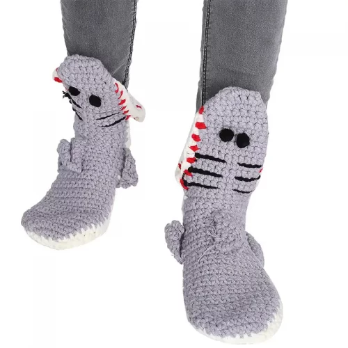 Gray Knitted Shark Socks