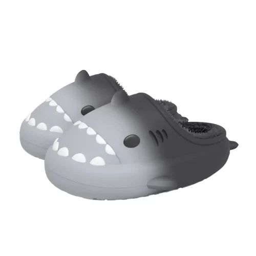 Pantofole a forma di squalo grigio e nero per adulti