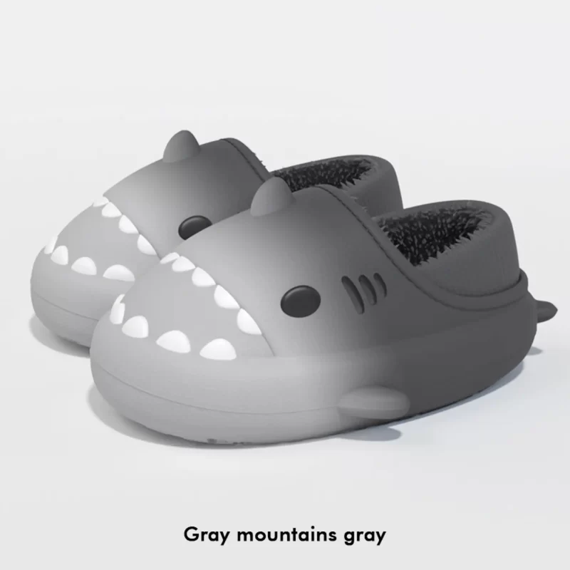 Pantofole a forma di squalo grigio e nero per adulti