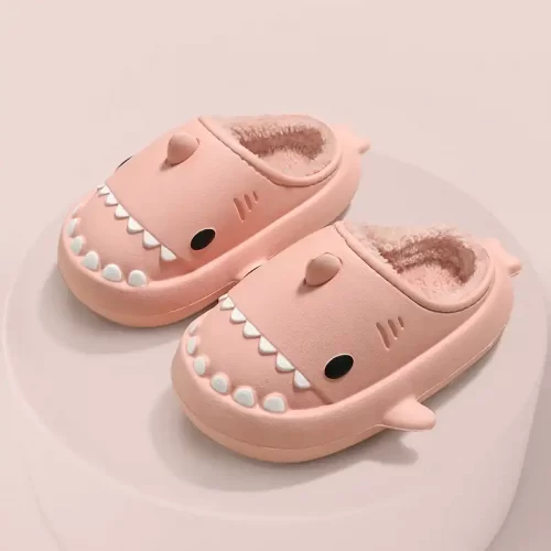 Pink Shark Plush Slippers for Adults