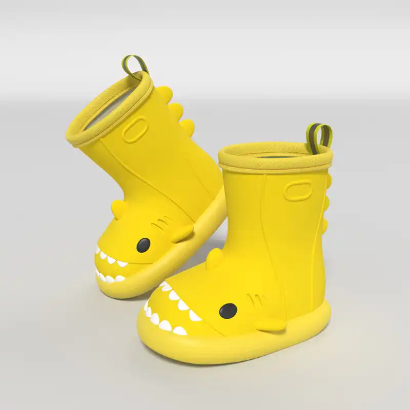 Stivali da pioggia a forma di squalo dei cartoni animati per adulti - Tutti gialli