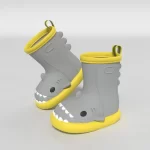 Botas de lluvia de dibujos animados de tiburón para adultos - Amarillo-gris