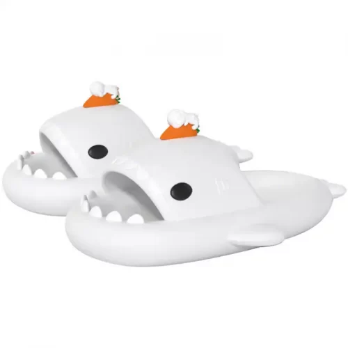 Crouching Bunny Shark Slides for Adults - White